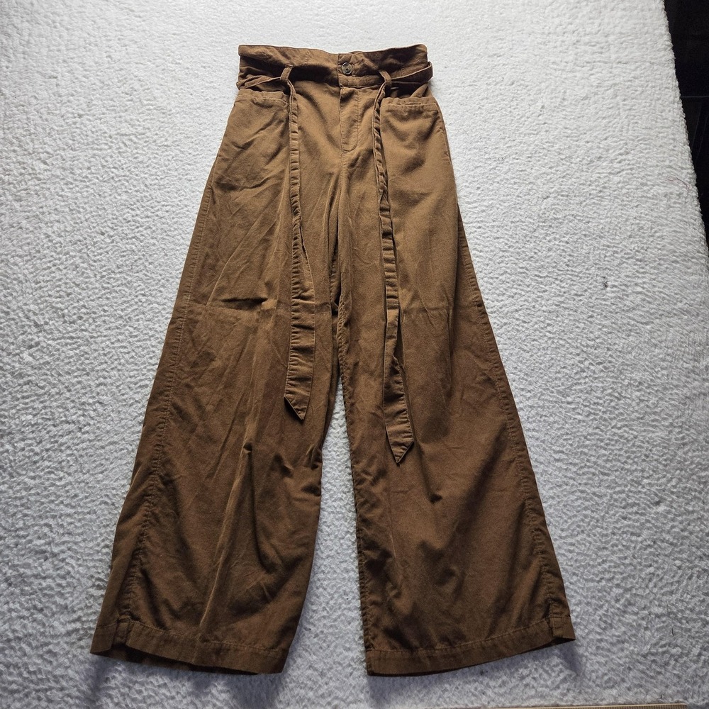 American Eagle Outfitters Pants Womens XS Brown Twill Paperbag Wide Leg Belted